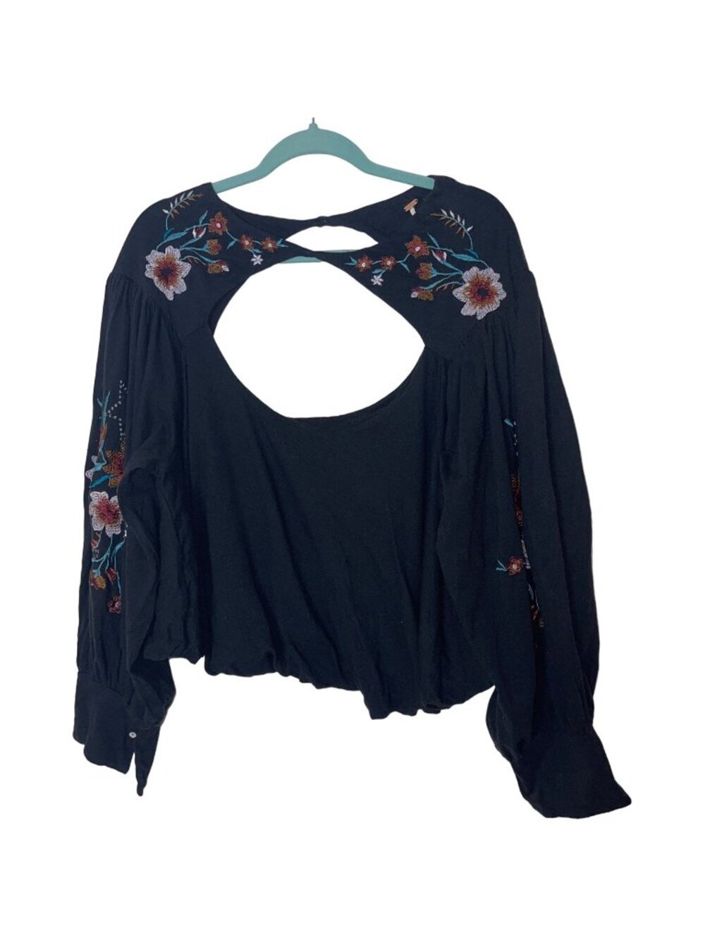 Free People Womens Lita Embroidered Top Size L Black Cut Out Bubble Hem New